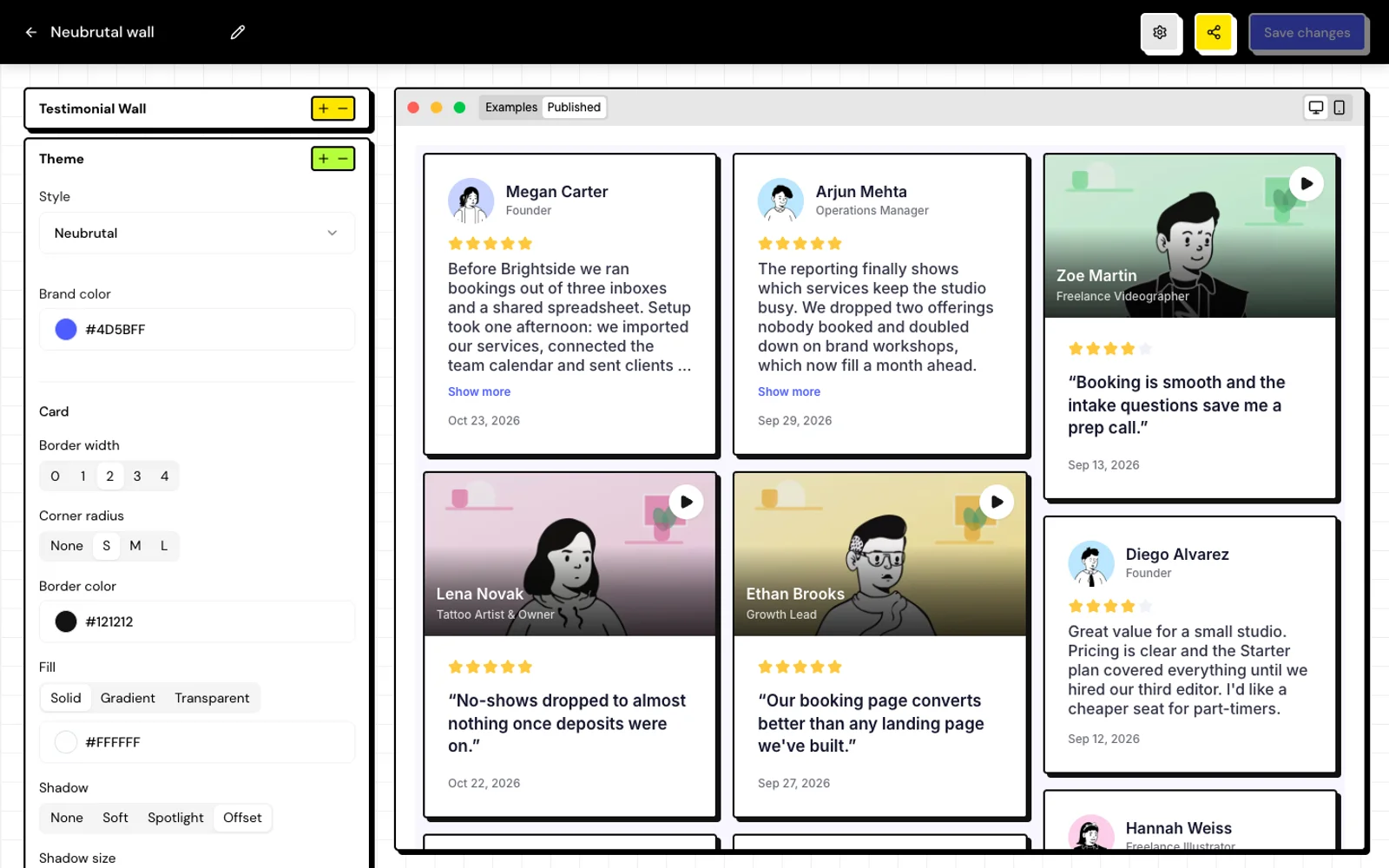 Wall widget editor with theme and layout options