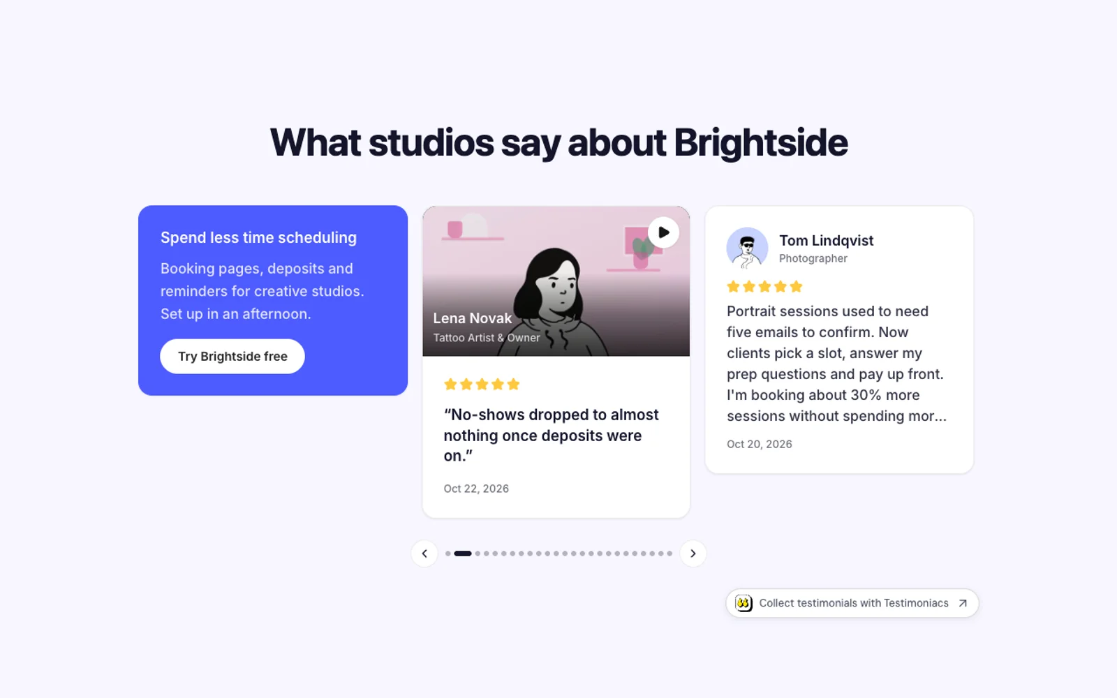 Testimonials in a carousel layout